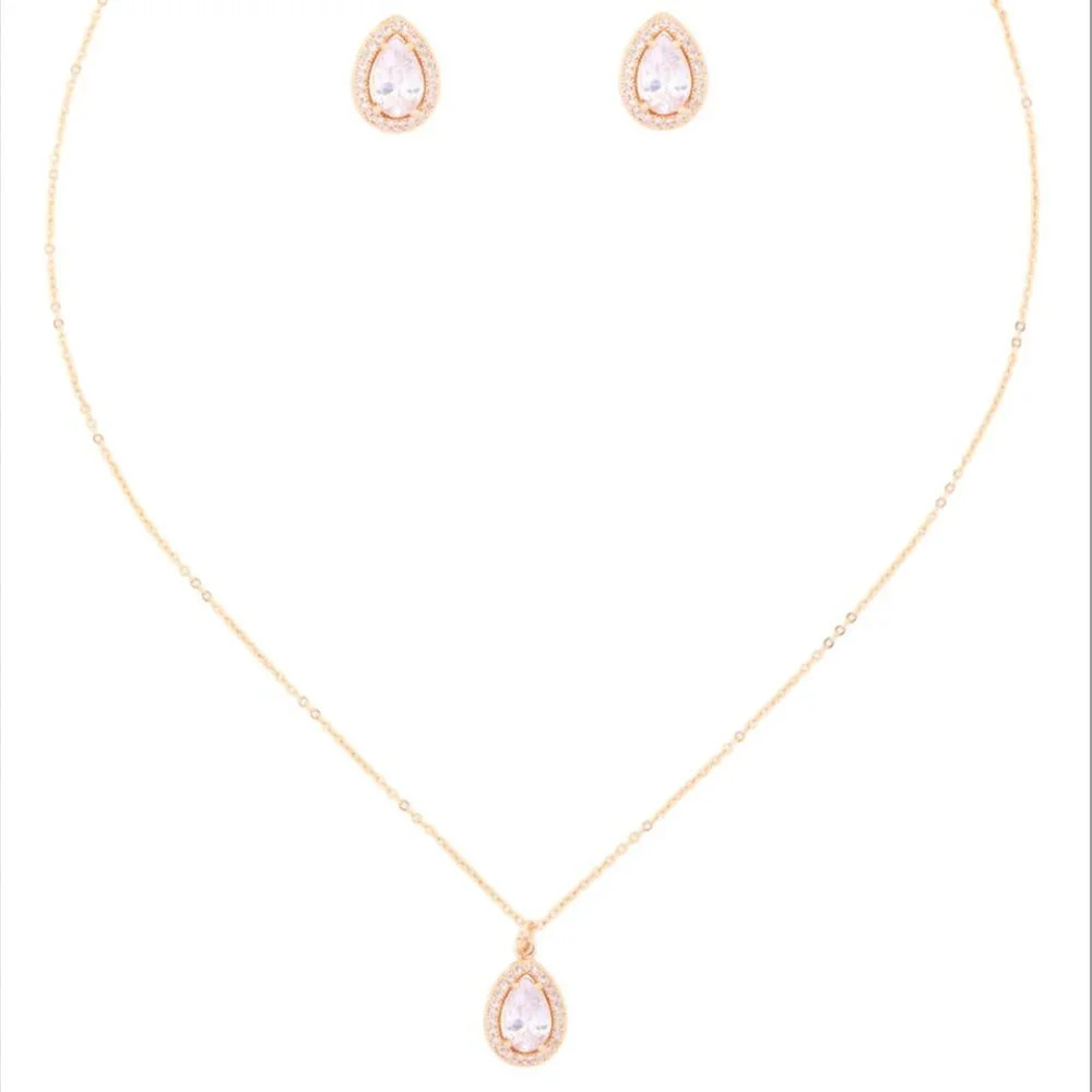 Tear Drop CZ Necklace and Earrings Set